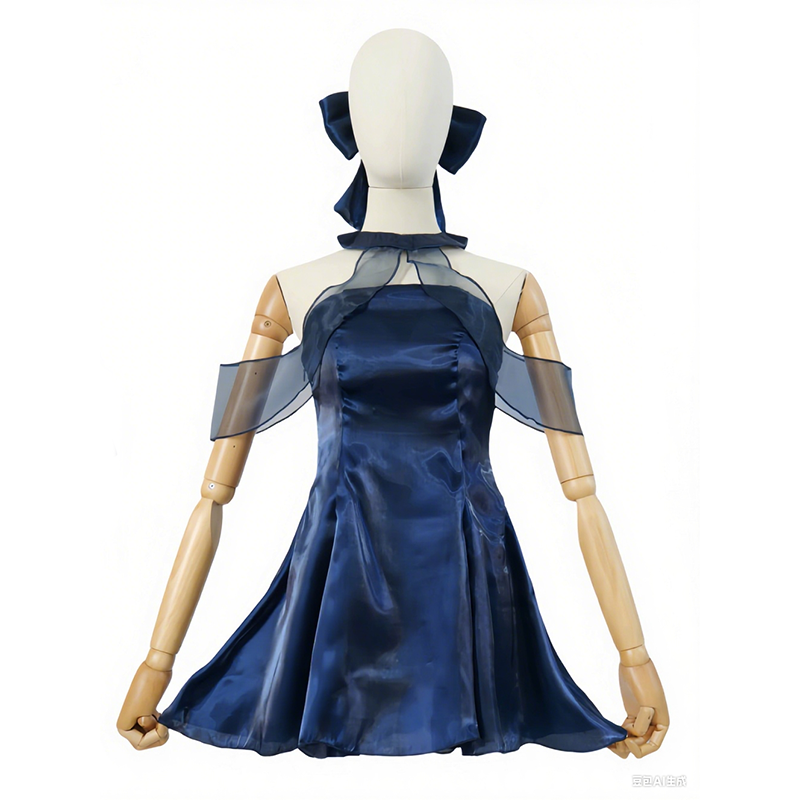 Anime Cosplay Blue Hair - บลูอาร์คิวเวอรี ชุนเซียงชุดสีน้ำเงินเข้มพร้อมโบว์ผมคอสเพลย์เครื่องแต่งกายที่กำหนดเองสำหรับคริสต์มาสฮาโลวีน