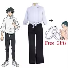 Anime Cosplay Couple - ชุดคอสเพลย์อนิเมะ เสื้อคอตั้งสีขาว กางเกงขายาวสีดำ แหวนคู่ฟรี ชุดแฟนซีฮาโลวีน ชุดเล่นบทบาทสมมติสำหรับผู้ชาย